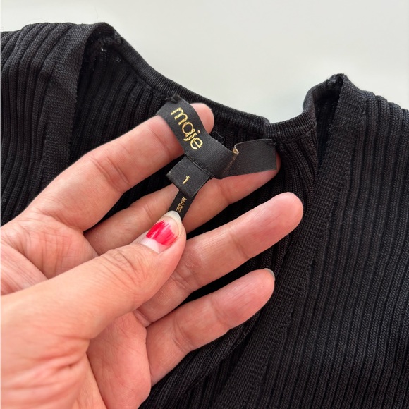 Maje Black Ribbed Drawstring Ruched Top - Picture 3 of 5